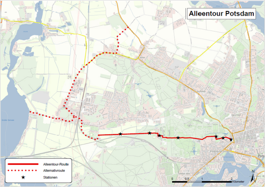 Kartendarstellung mit eingezeichnetem Verlauf der Radtour