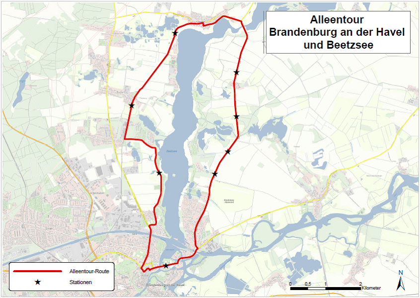 Kartendarstellung mit eingezeichnetem Verlauf der Radtour