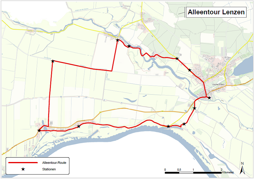 Kartendarstellung mit eingezeichnetem Verlauf der Radtour